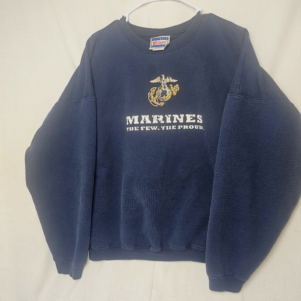 Vintage Hanes Ultimate COTTON PRINTPRO CREWNECK Marines Sweater Size XL